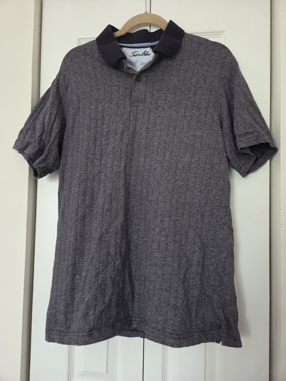 Tasso Elba Men’s Short Sleeve Polo - Dark Gray with Navy Collar